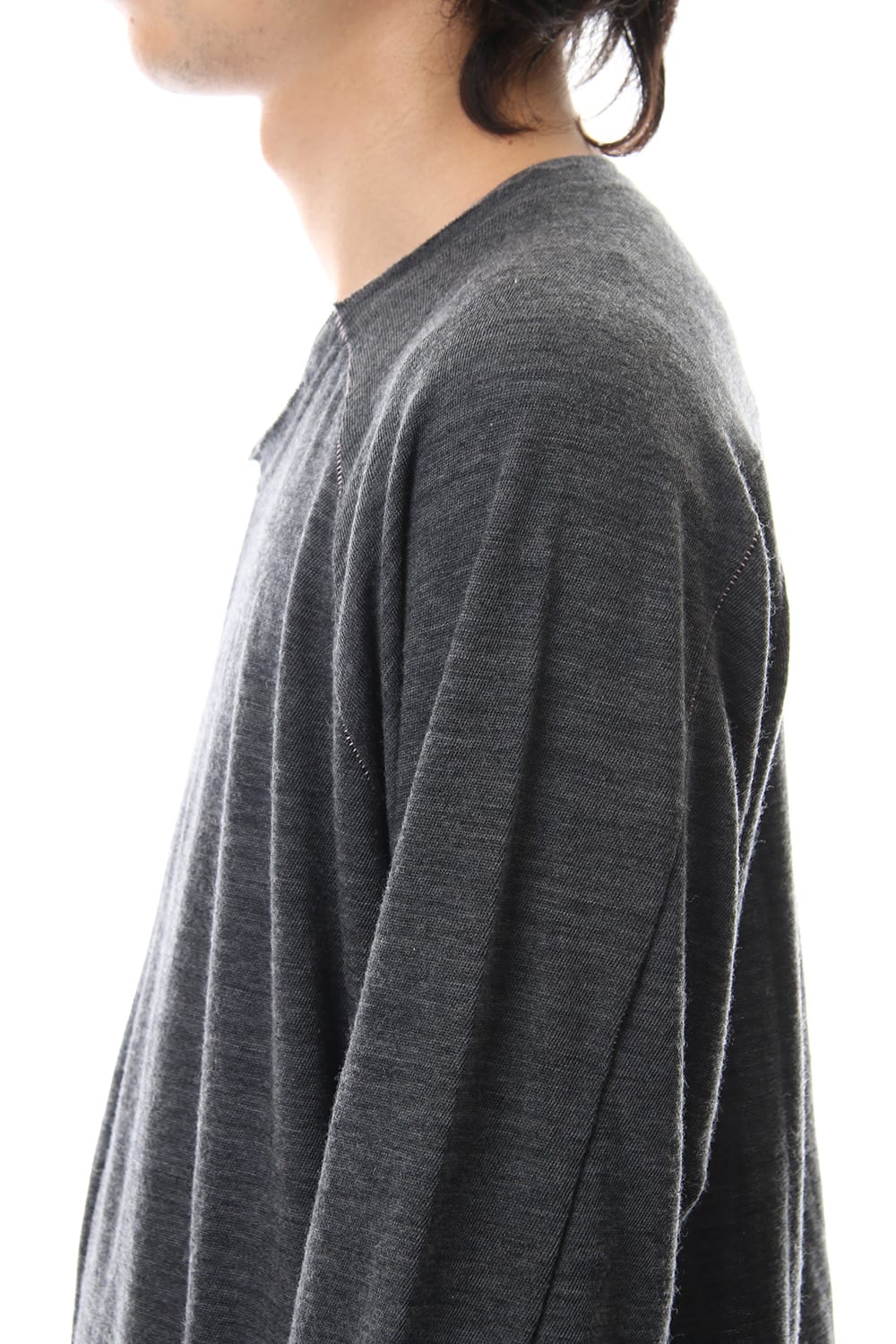 Cotton Wool Plain Stitch long Sleeve T-Shirts - Gray