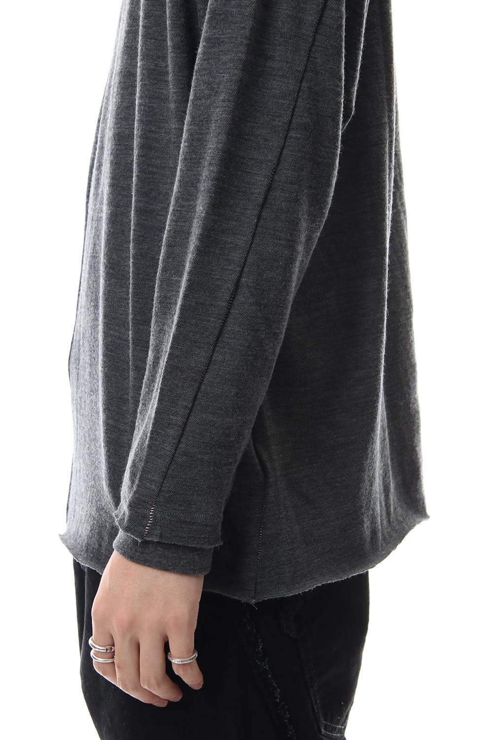 Cotton Wool Plain Stitch long Sleeve T-Shirts - Gray