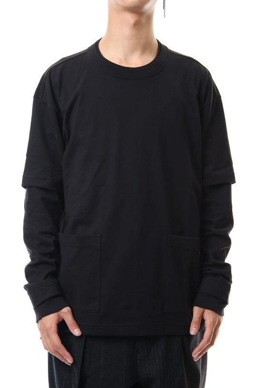 Jersey stitch Long sleeve Pocket T - Black