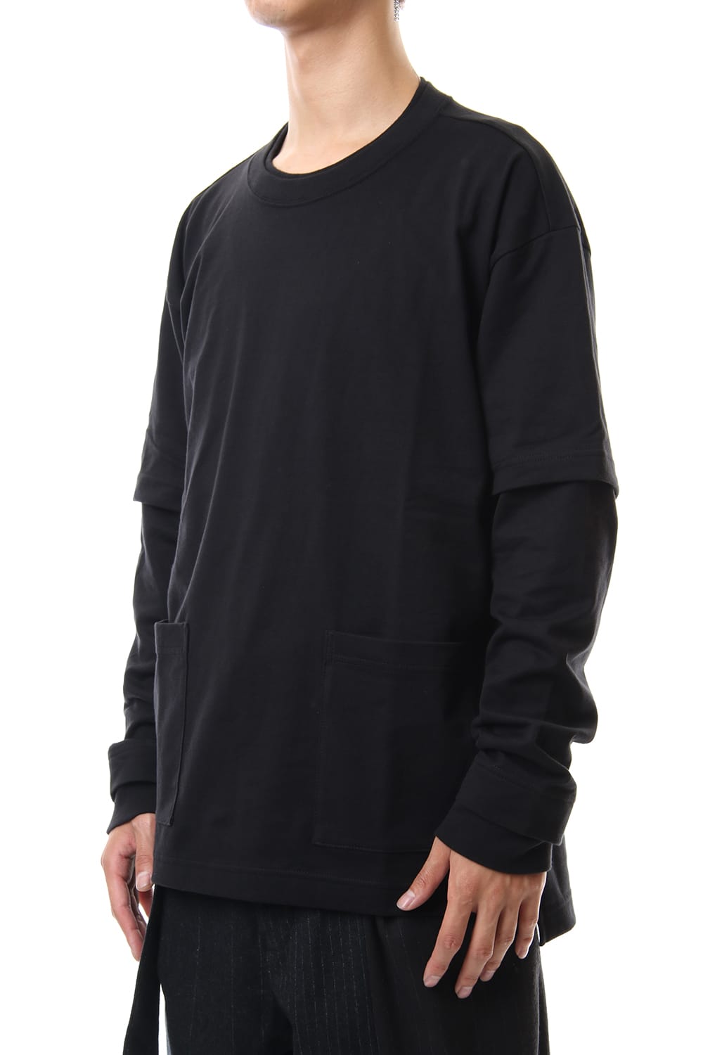 Jersey stitch Long sleeve Pocket T - Black