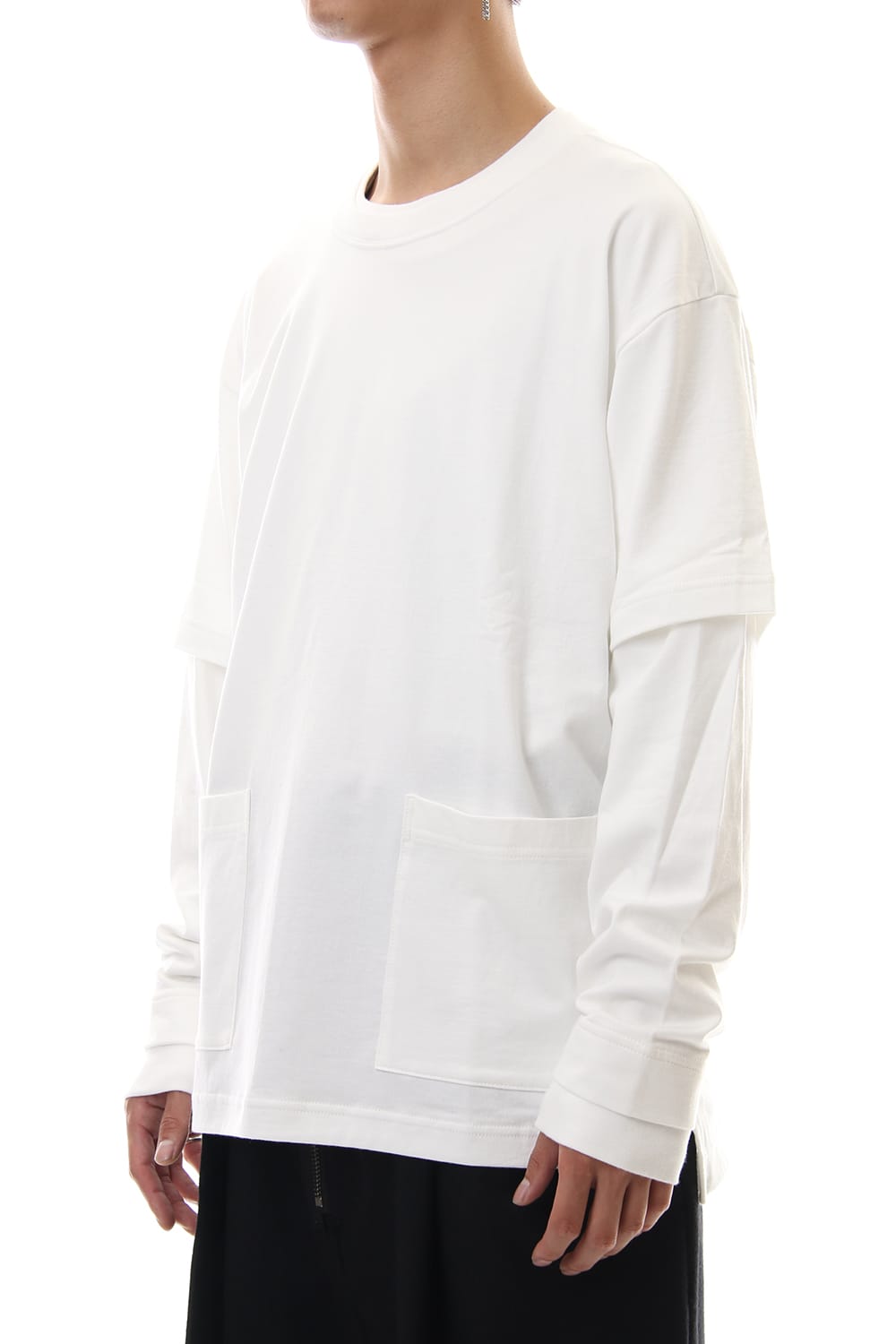Jersey stitch Long sleeve Pocket T - White