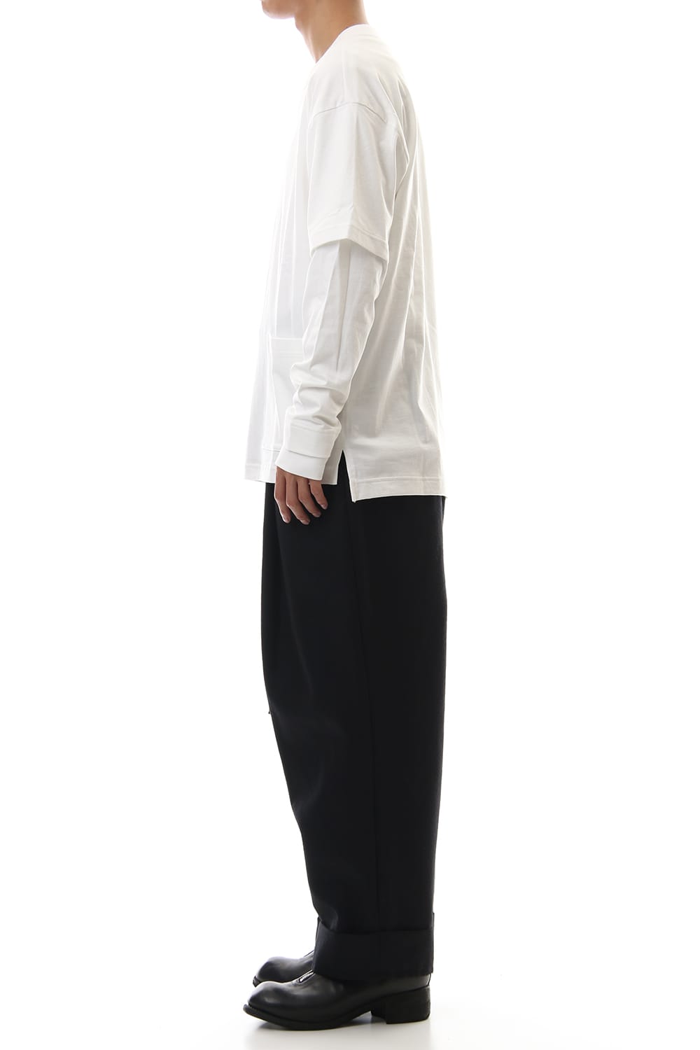 Jersey stitch Long sleeve Pocket T - White