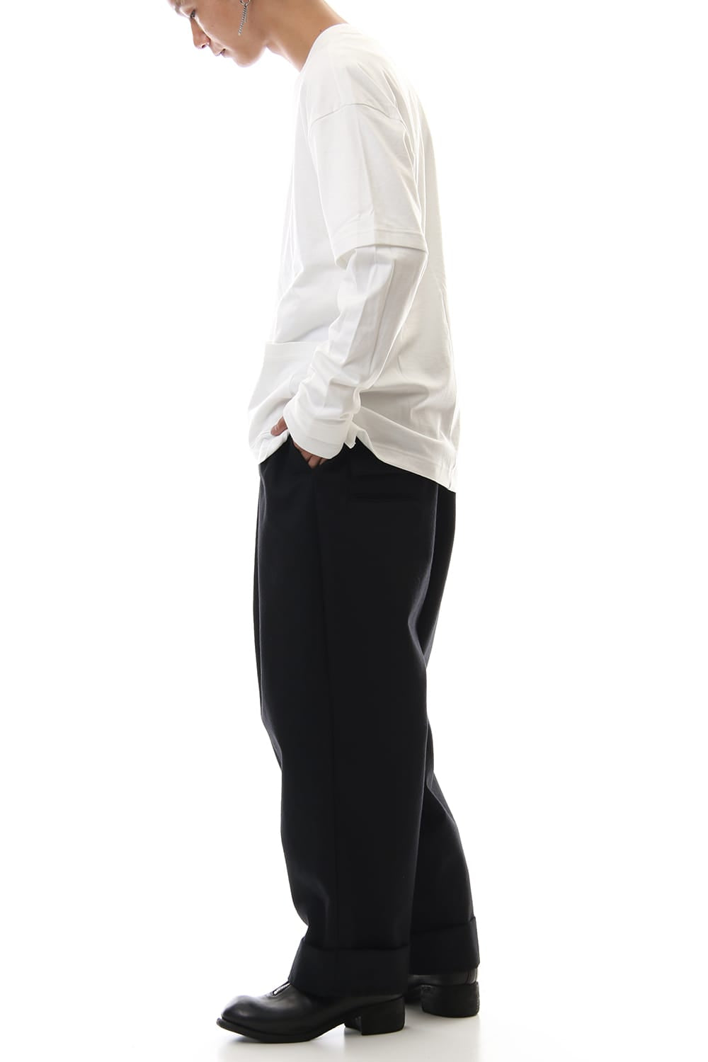 Jersey stitch Long sleeve Pocket T - White