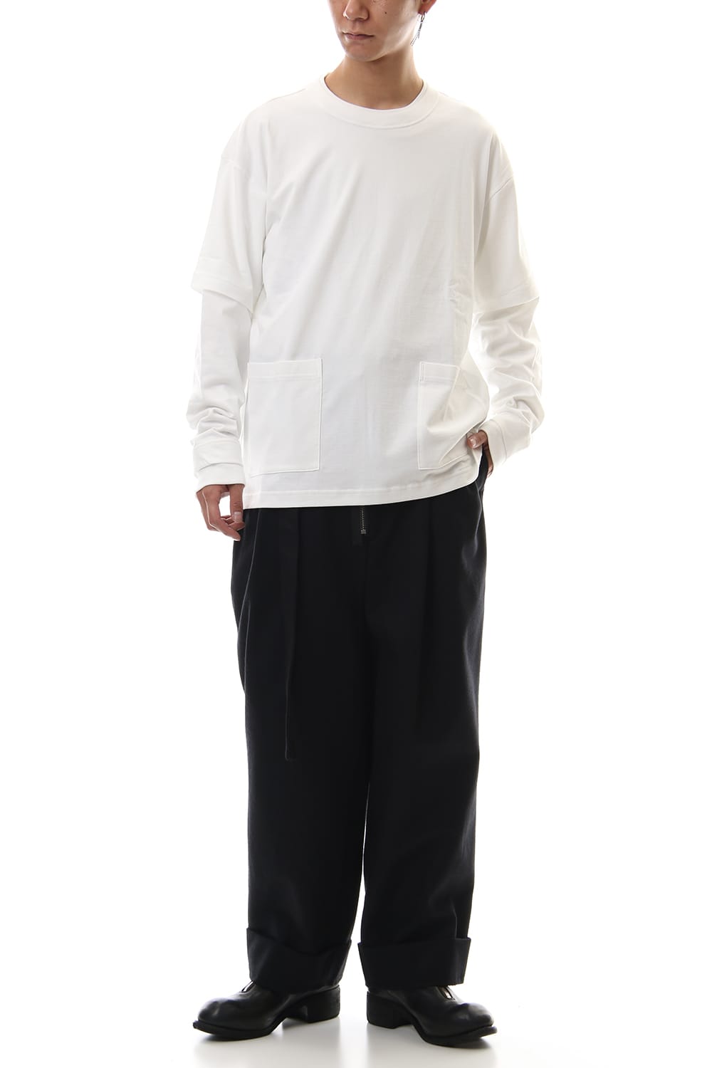 Jersey stitch Long sleeve Pocket T - White