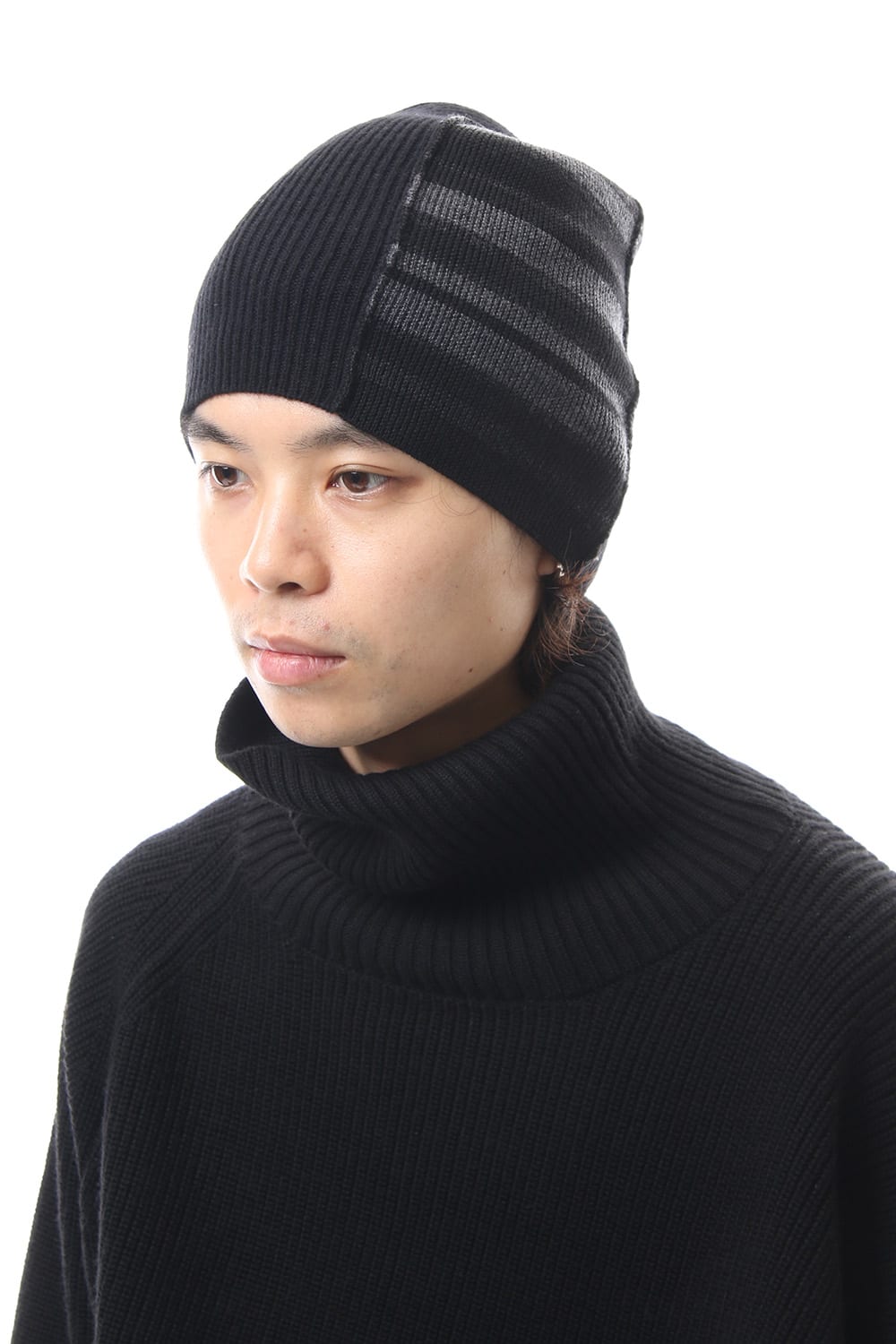 カシミア メリノ ウール ニット キャップ Black Stripe