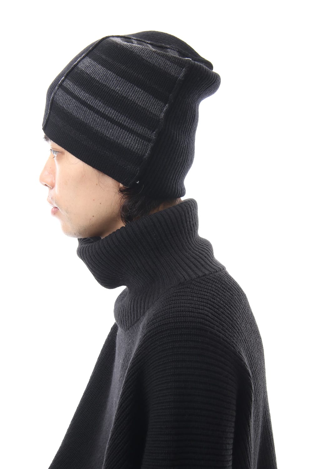 Cashmere Merino wool Knit cap - Black Stripe