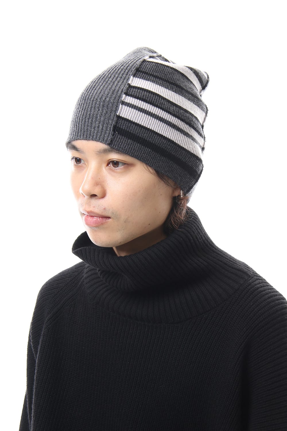 Cashmere Merino wool Knit cap - Gray Stripe