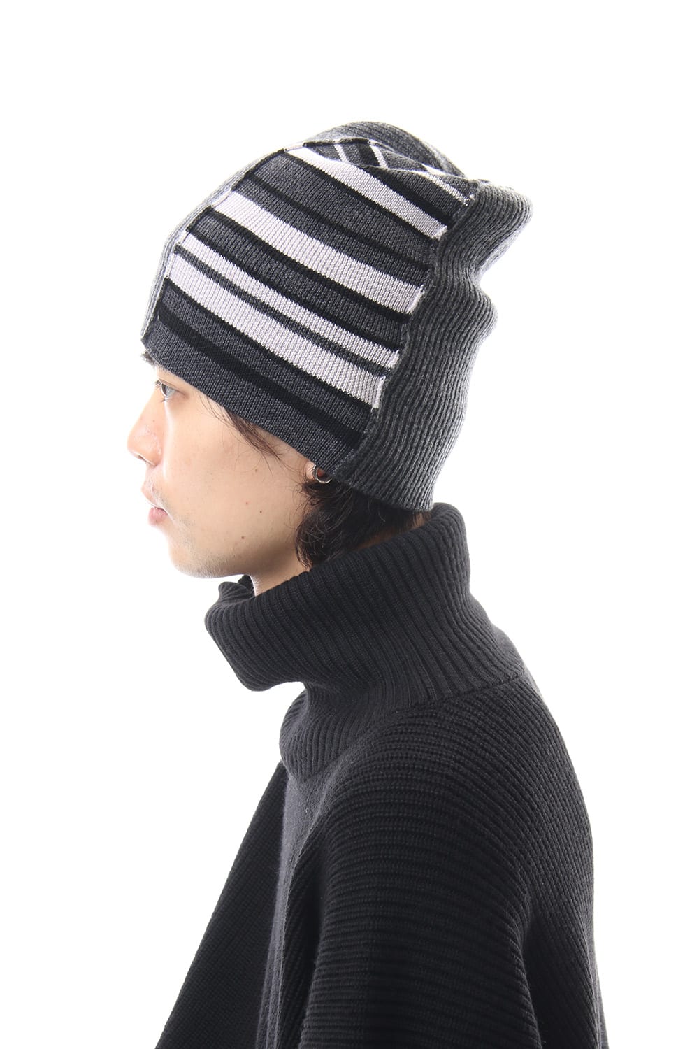 Cashmere Merino wool Knit cap - Gray Stripe