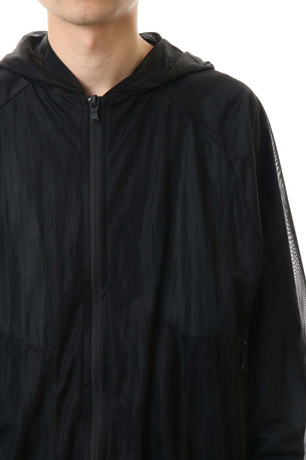 See throug Back print Hooded blouson Black