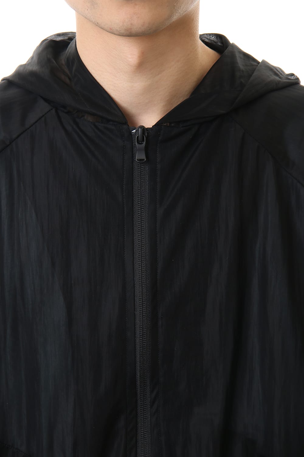 See throug Back print Hooded blouson Black