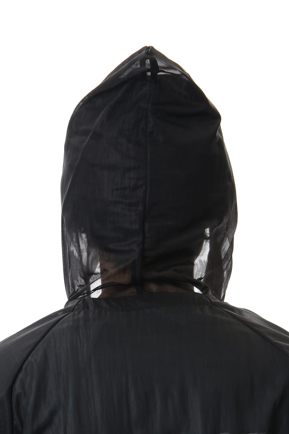 See throug Back print Hooded blouson Black