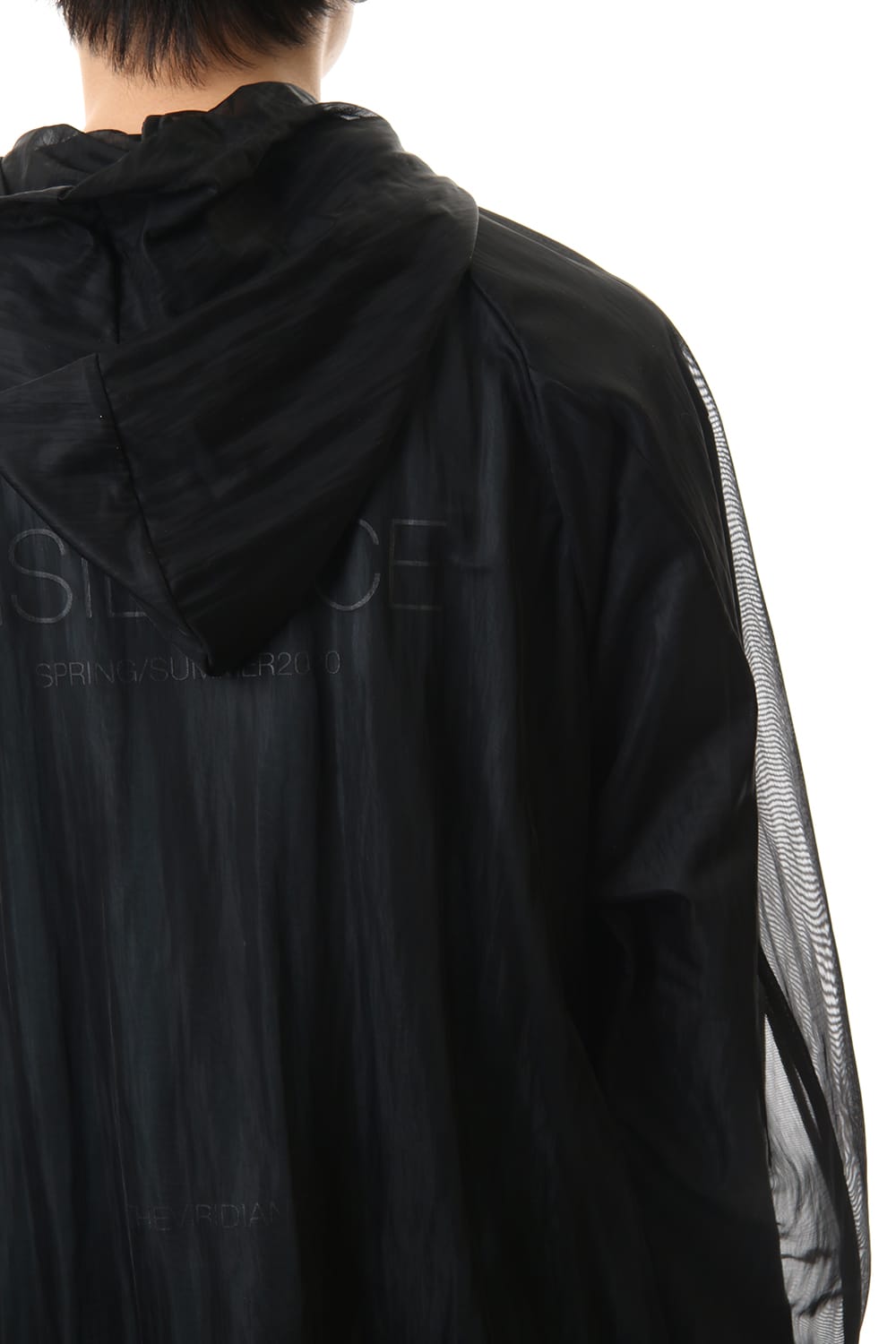 See throug Back print Hooded blouson Black