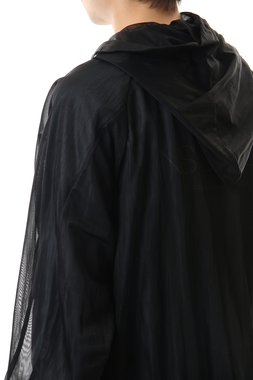 See throug Back print Hooded blouson Black