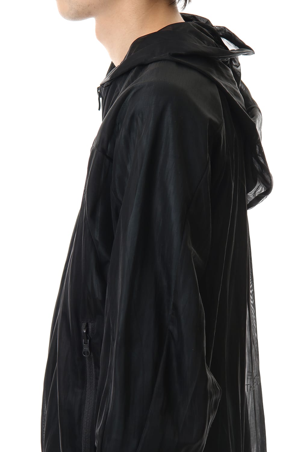 See throug Back print Hooded blouson Black
