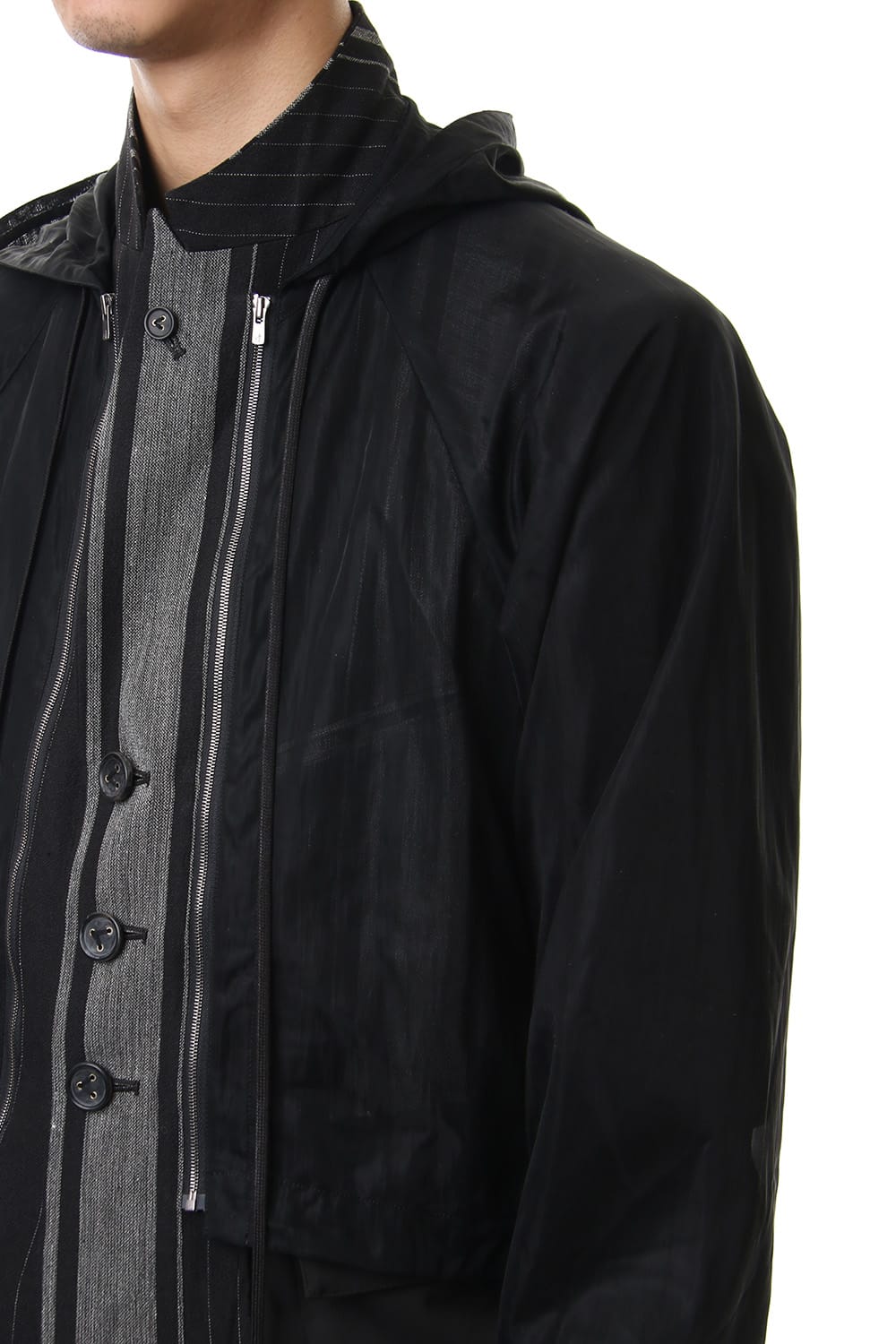 Random stripe & See through Smooth Layered jacket