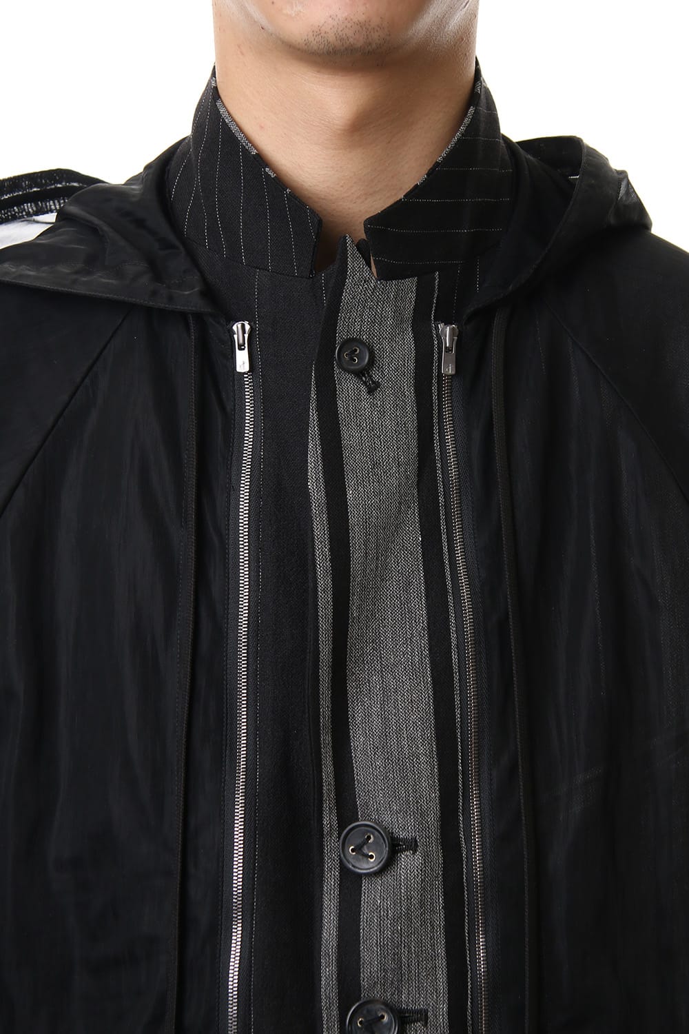 Random stripe & See through Smooth Layered jacket