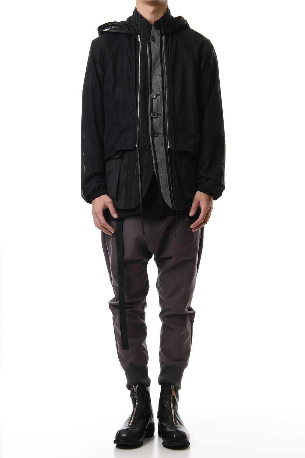 Random stripe & See through Smooth Layered jacket