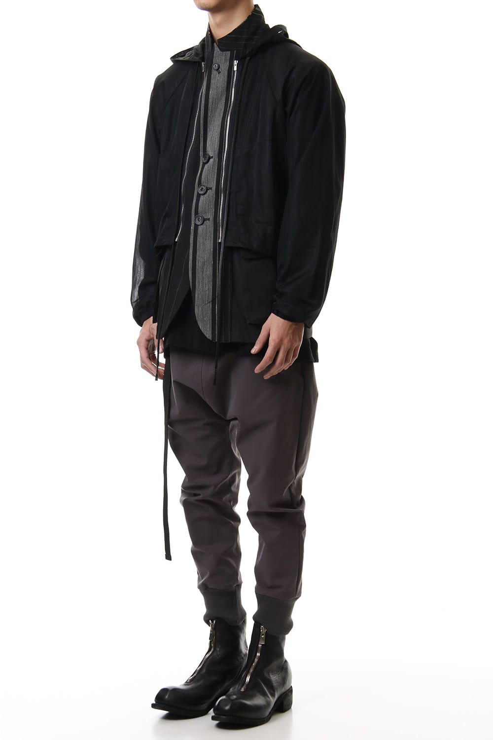 Random stripe & See through Smooth Layered jacket