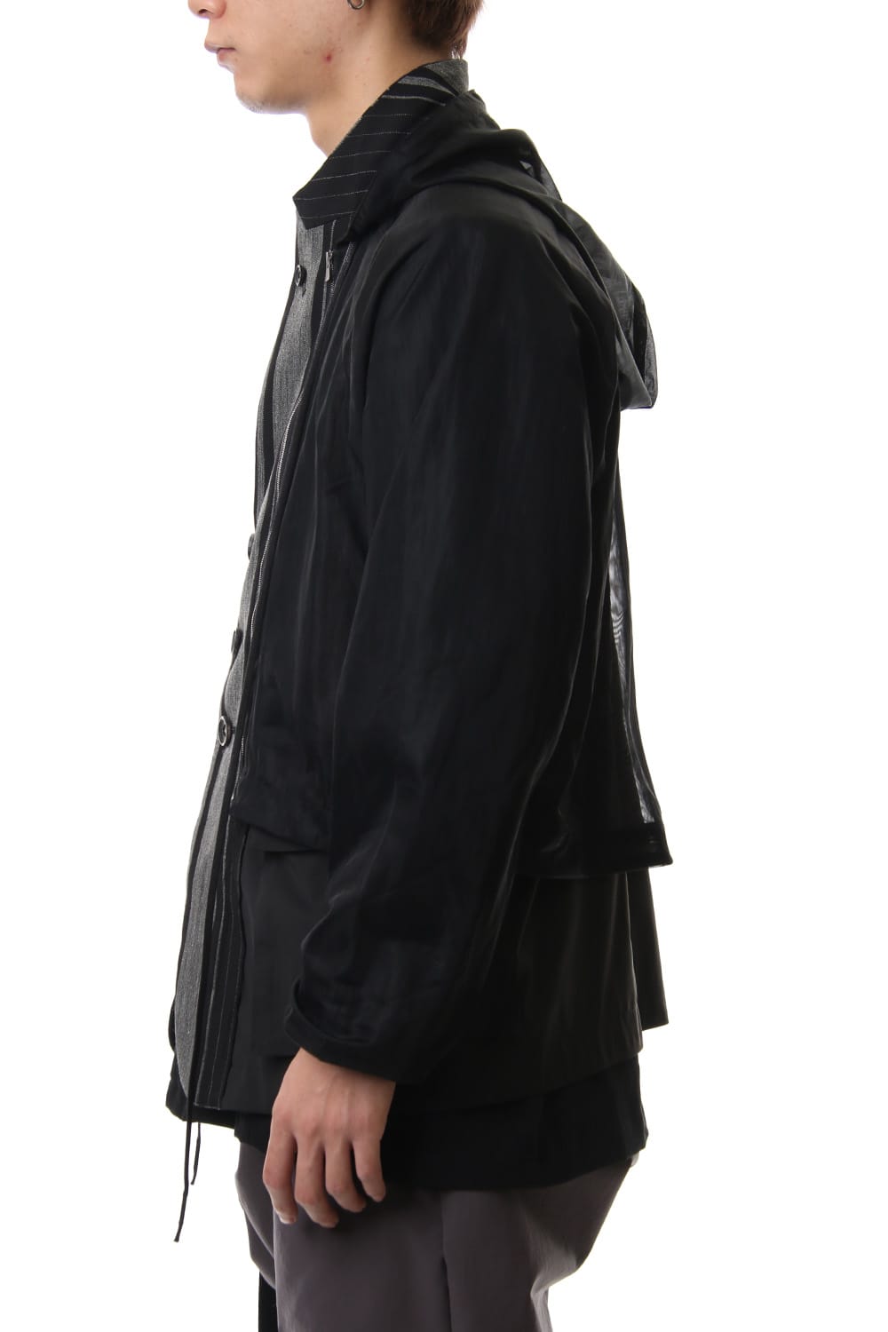 Random stripe & See through Smooth Layered jacket