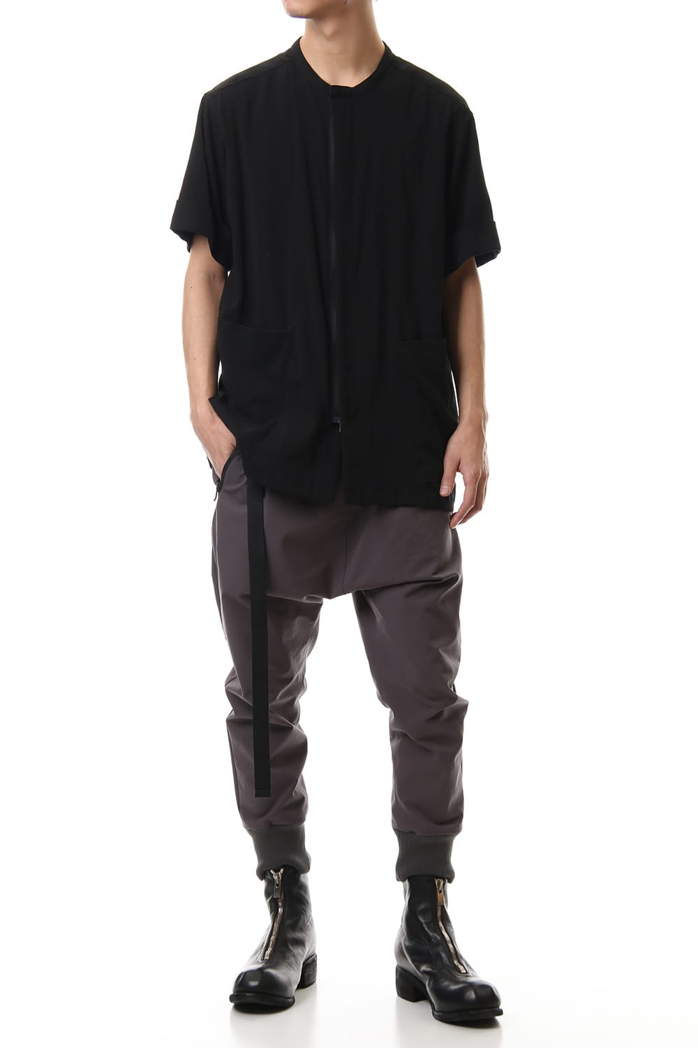 Hard twist Double weave Short sleeve shirt Black