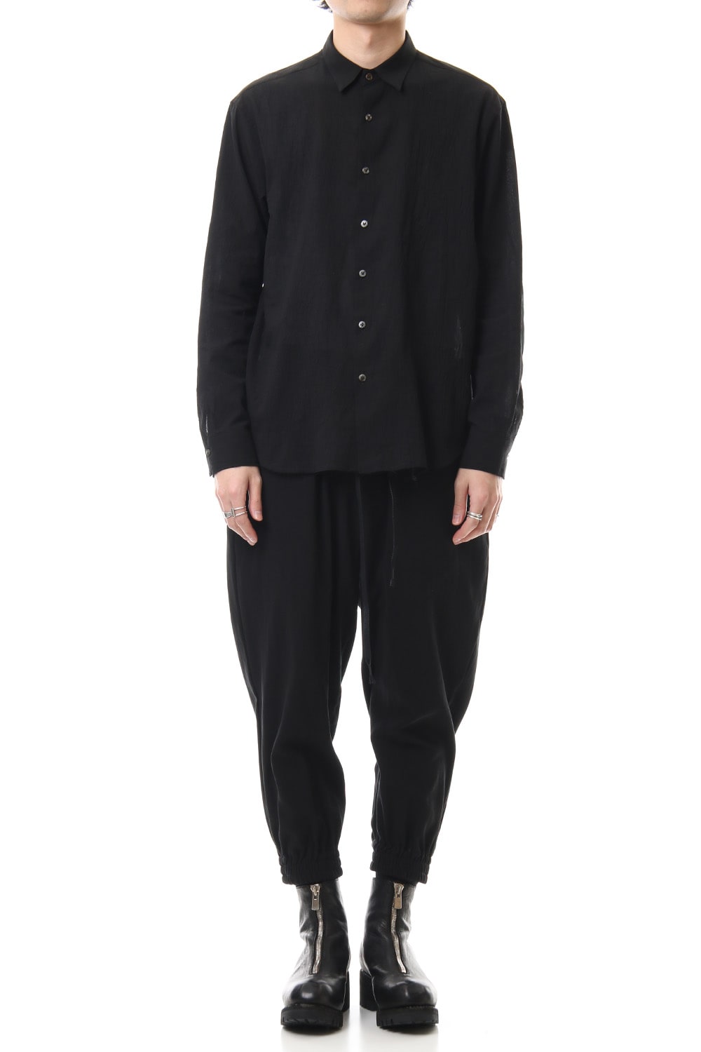 Hard twist Double weave Cuff pants Black