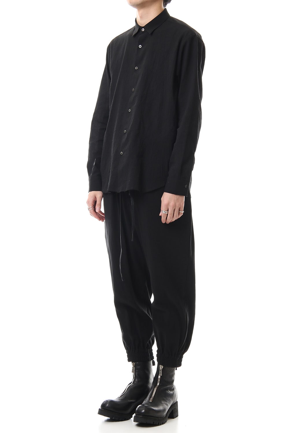 Hard twist Double weave Cuff pants Black