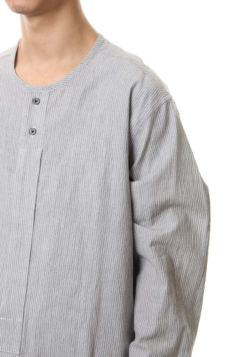 Salt shrinkage Long sleeve Collarless shirt