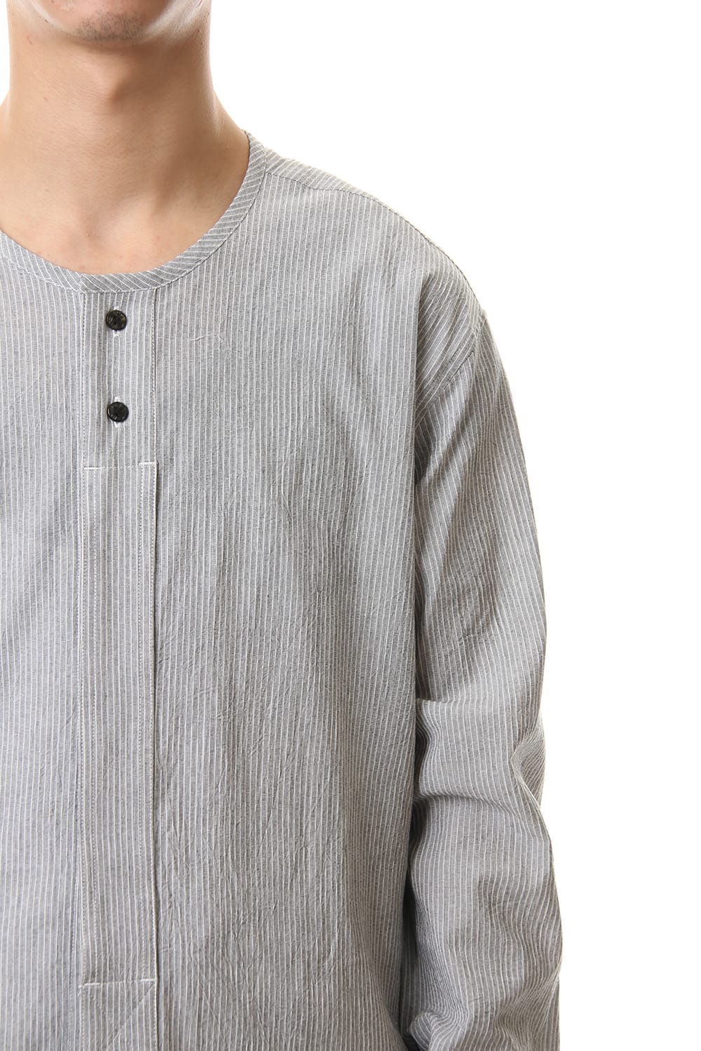 Salt shrinkage Long sleeve Collarless shirt