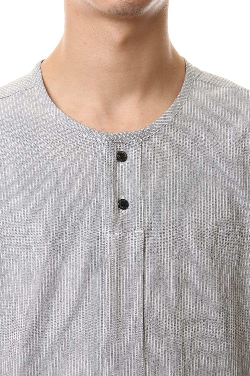 Salt shrinkage Long sleeve Collarless shirt