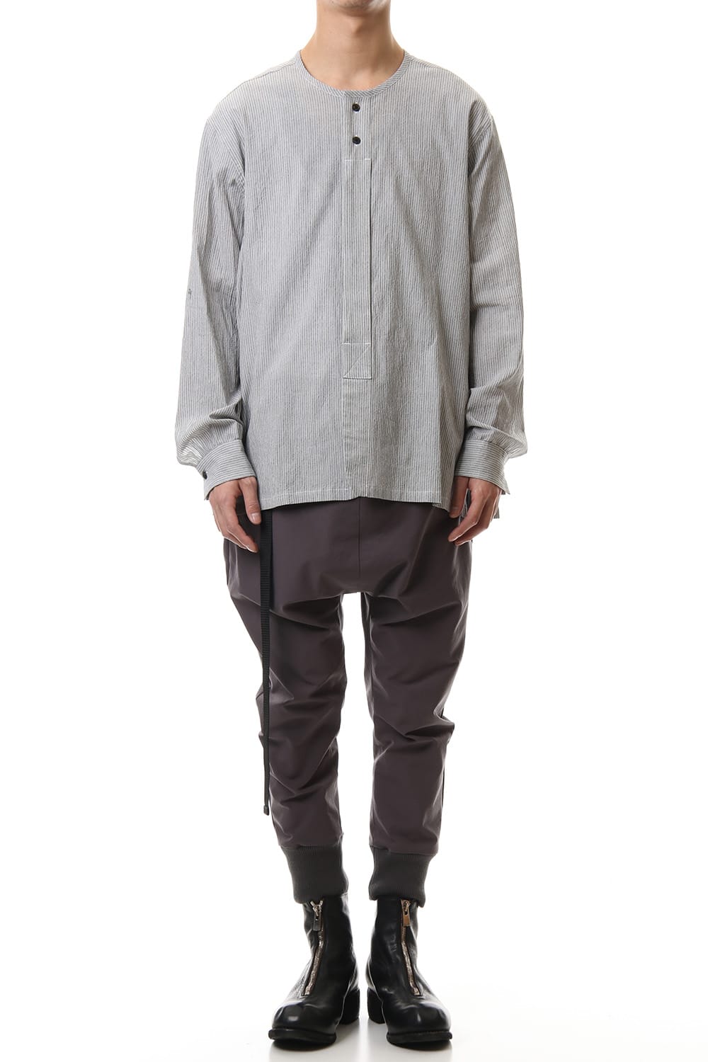 Salt shrinkage Long sleeve Collarless shirt