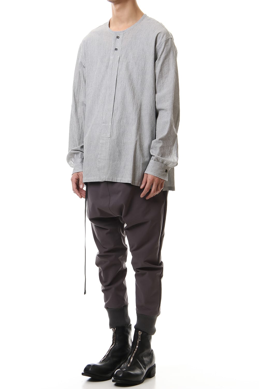 Salt shrinkage Long sleeve Collarless shirt