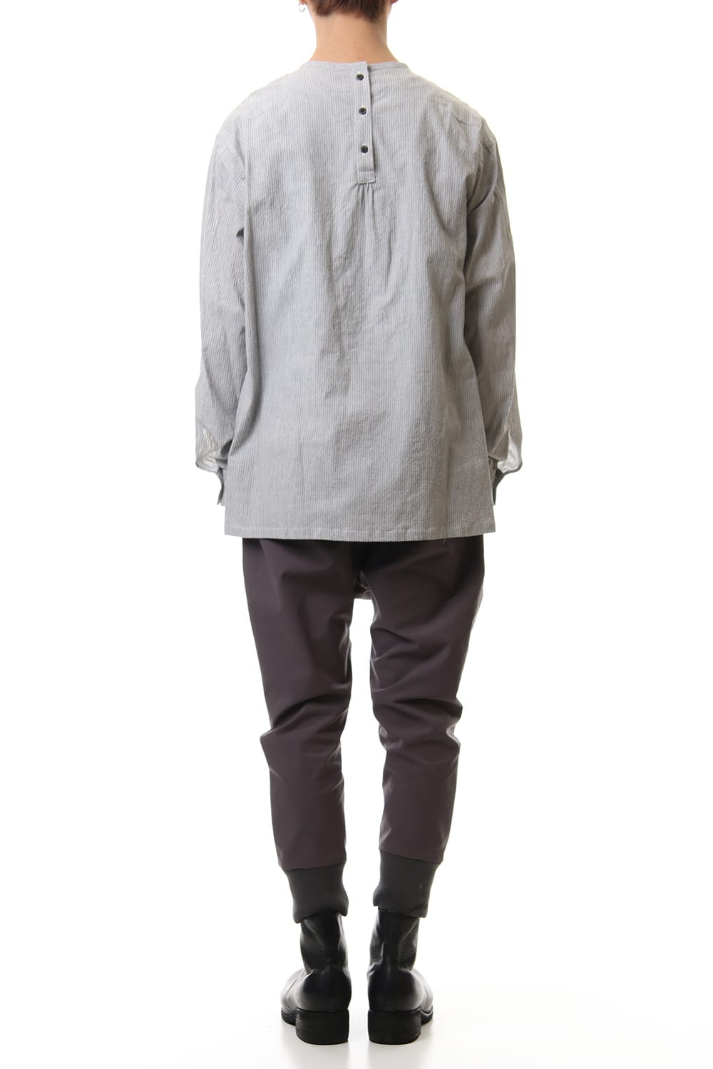 Salt shrinkage Long sleeve Collarless shirt