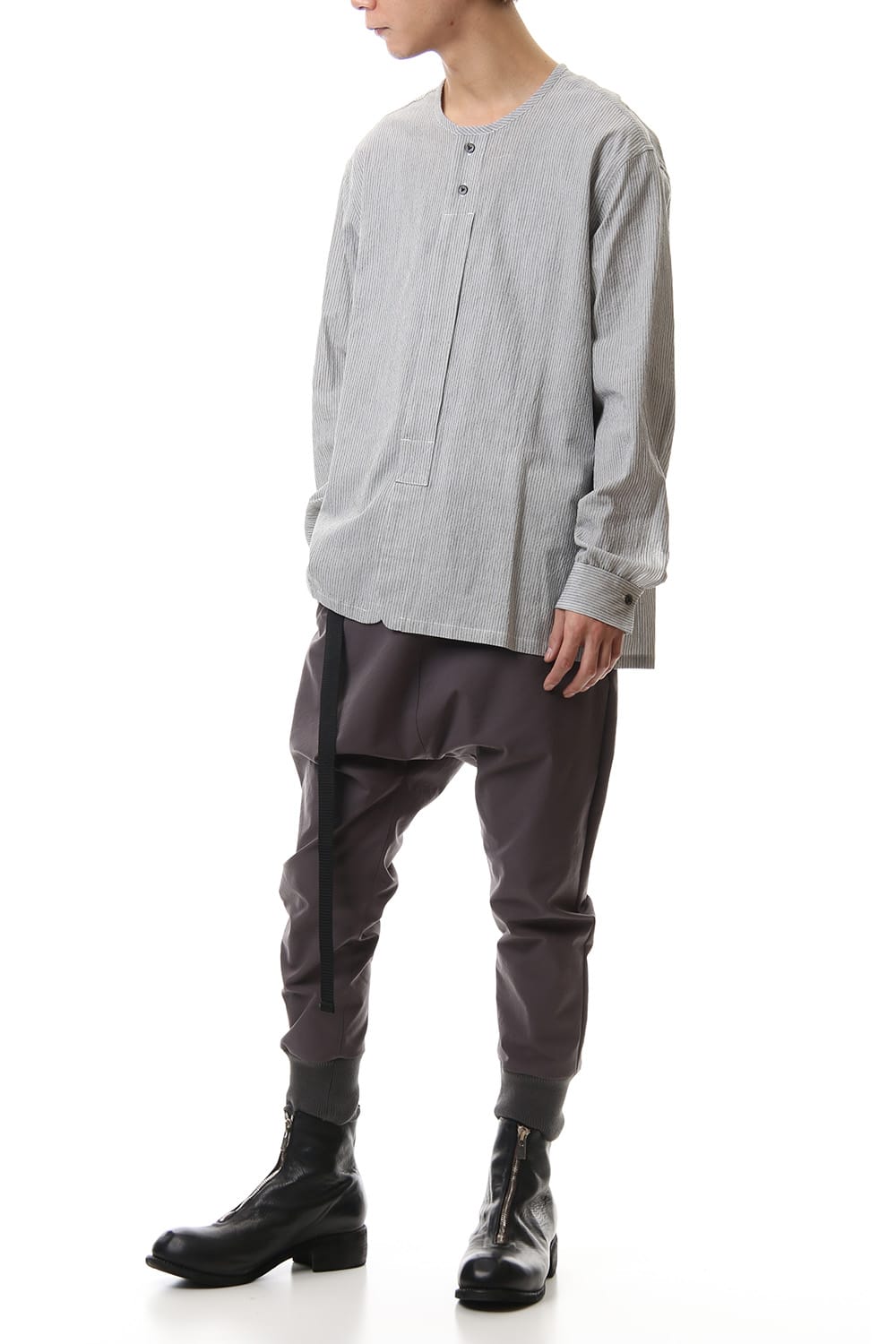 Salt shrinkage Long sleeve Collarless shirt