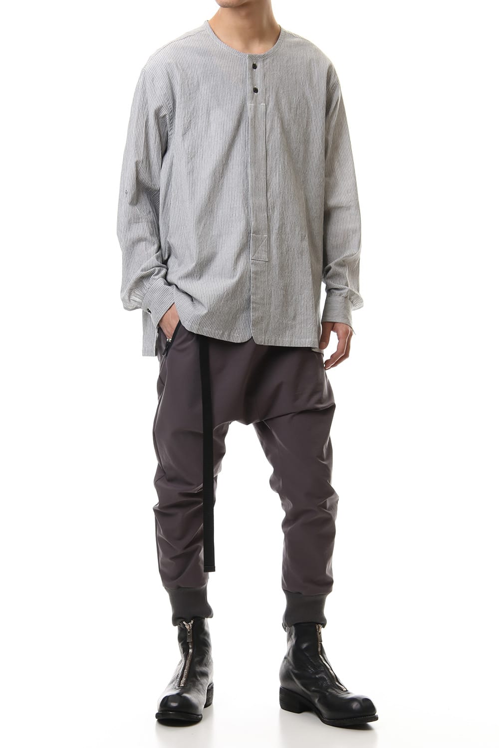 Salt shrinkage Long sleeve Collarless shirt