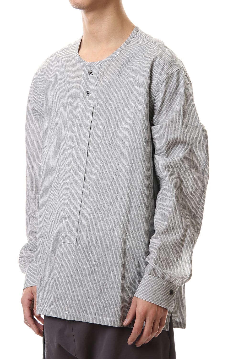 Salt shrinkage Long sleeve Collarless shirt