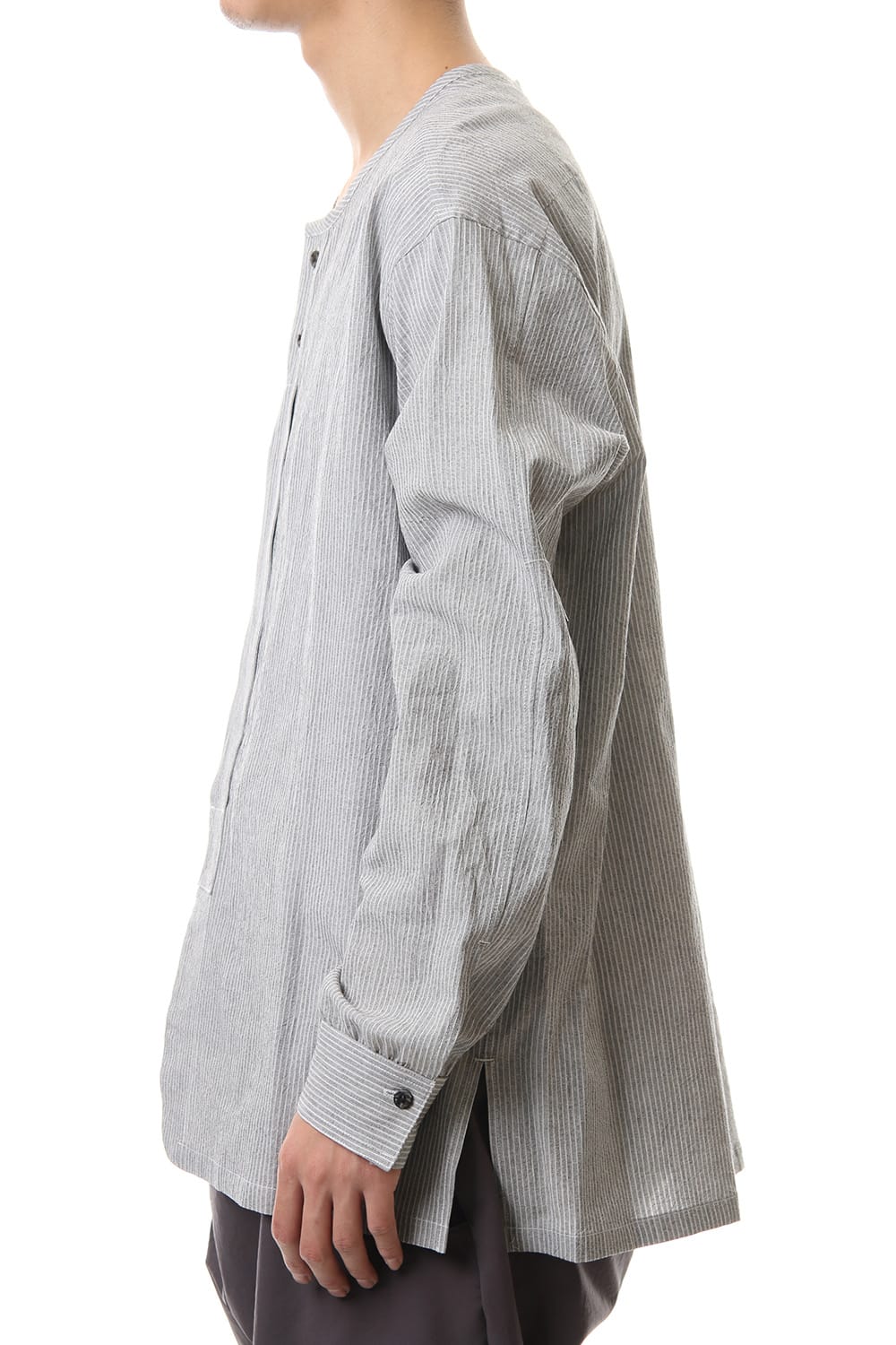 Salt shrinkage Long sleeve Collarless shirt