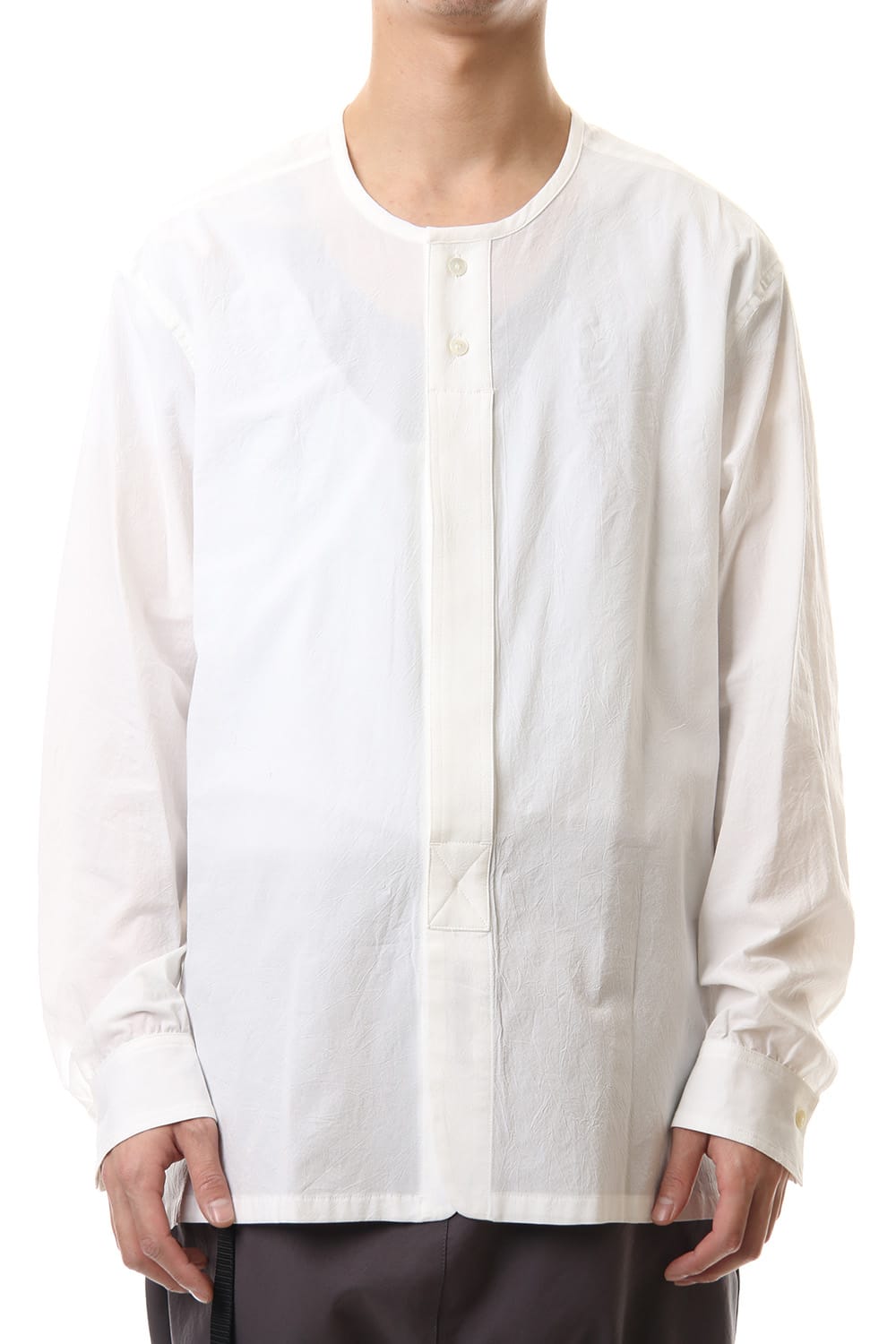 Salt shrinkage Long sleeve Collarless shirt
