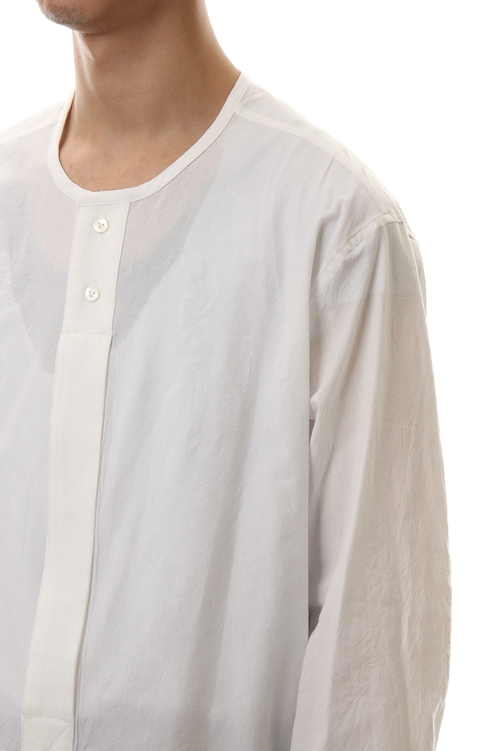 Salt shrinkage Long sleeve Collarless shirt