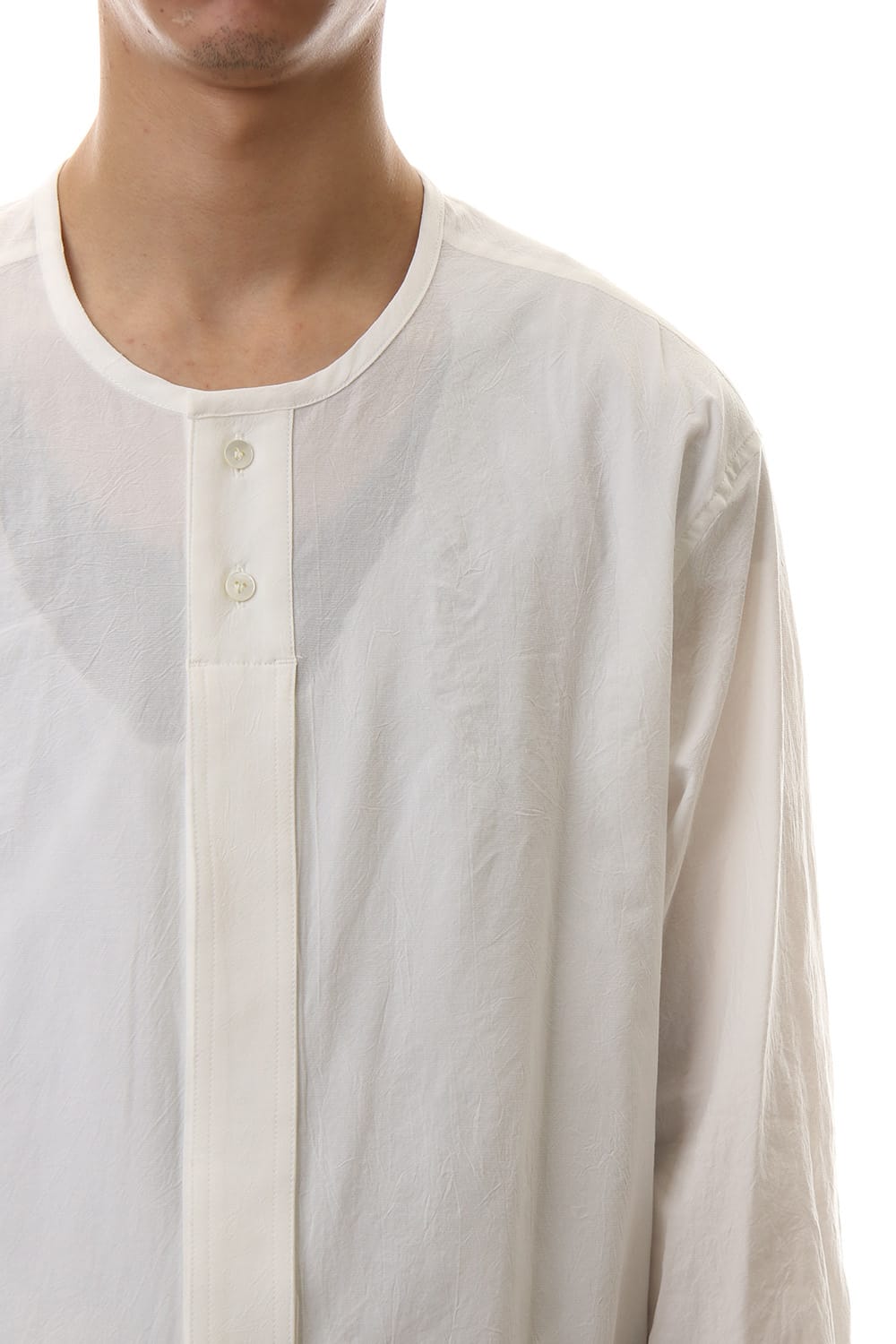 Salt shrinkage Long sleeve Collarless shirt
