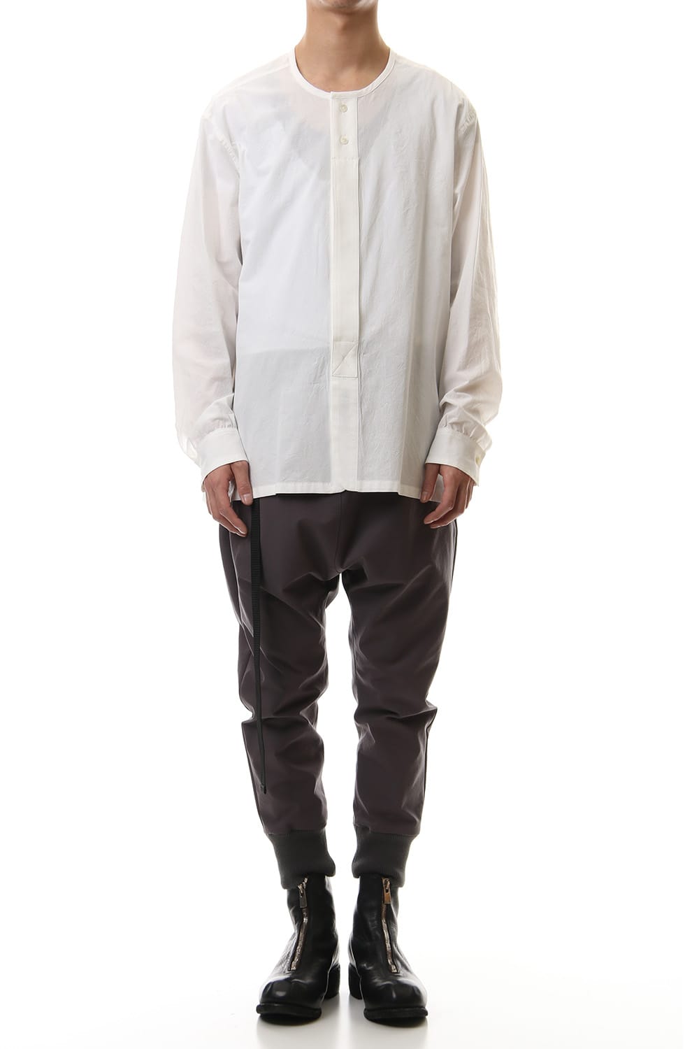 Salt shrinkage Long sleeve Collarless shirt