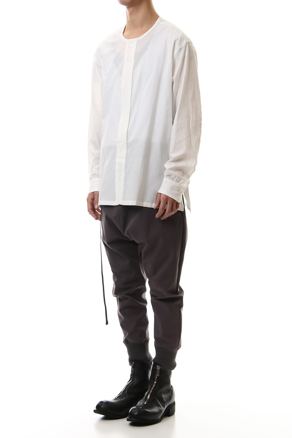 Salt shrinkage Long sleeve Collarless shirt