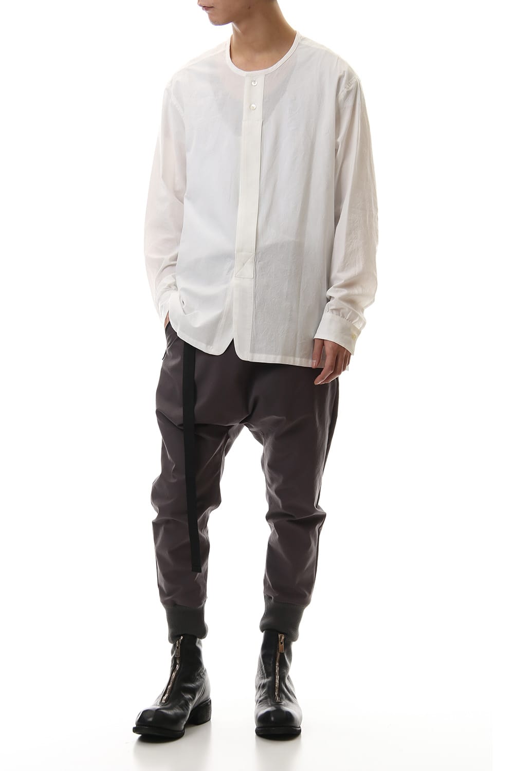 Salt shrinkage Long sleeve Collarless shirt