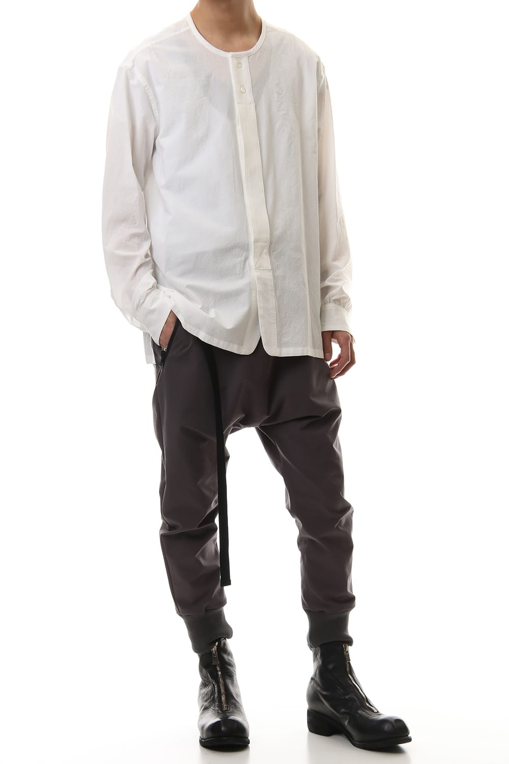 Salt shrinkage Long sleeve Collarless shirt