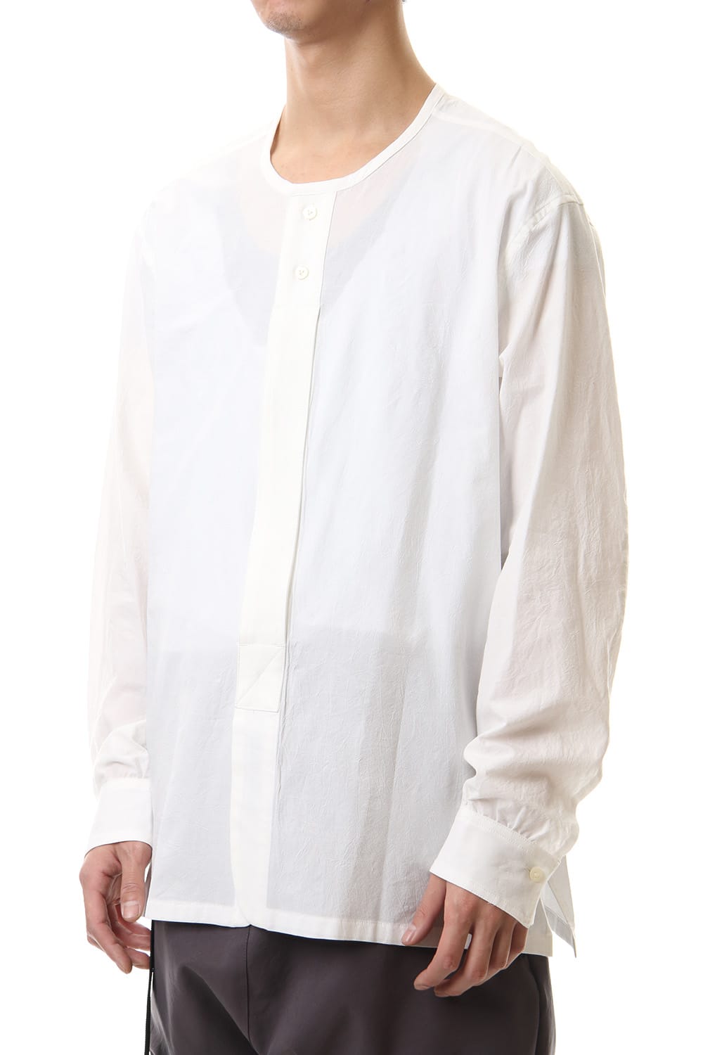 Salt shrinkage Long sleeve Collarless shirt