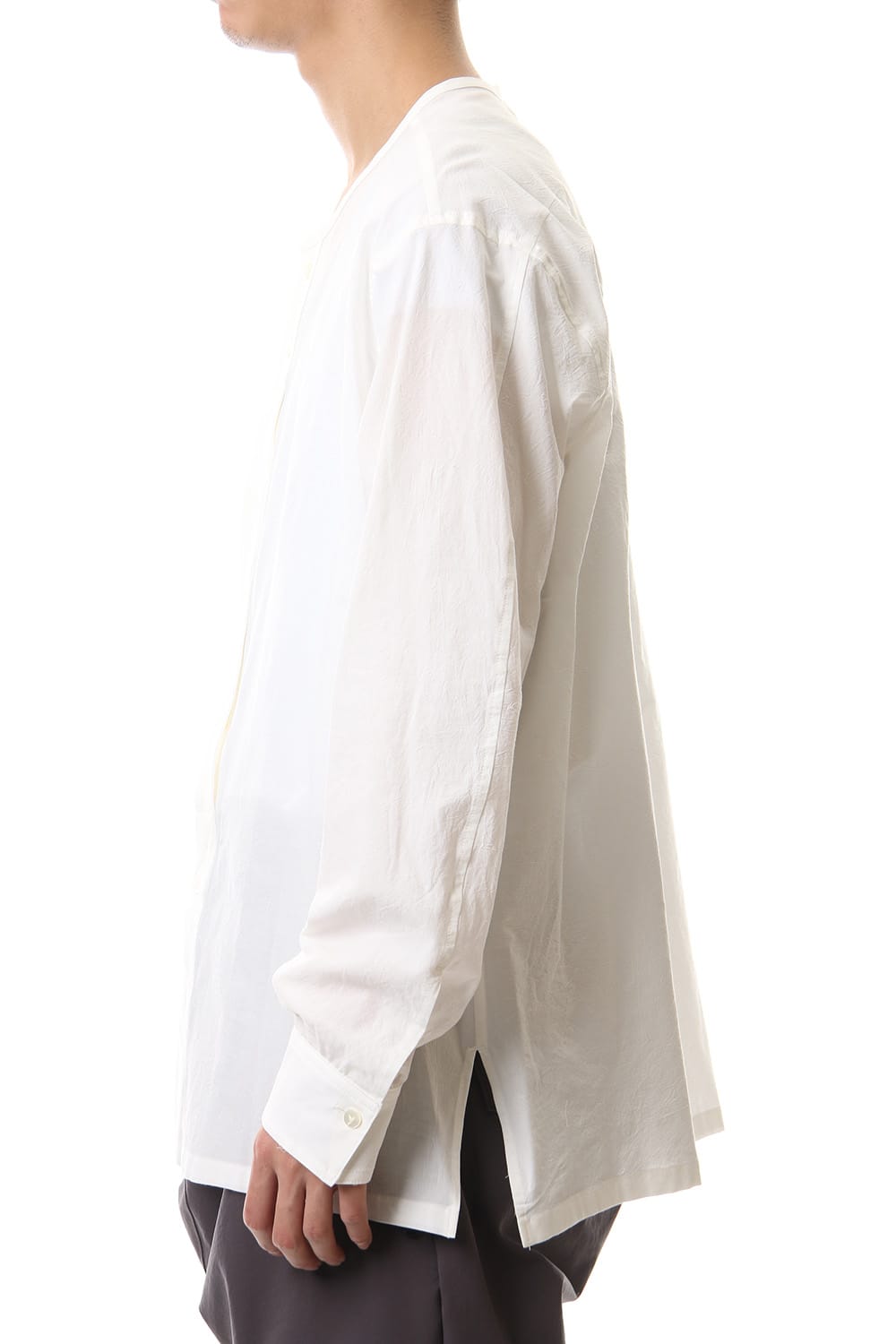 Salt shrinkage Long sleeve Collarless shirt