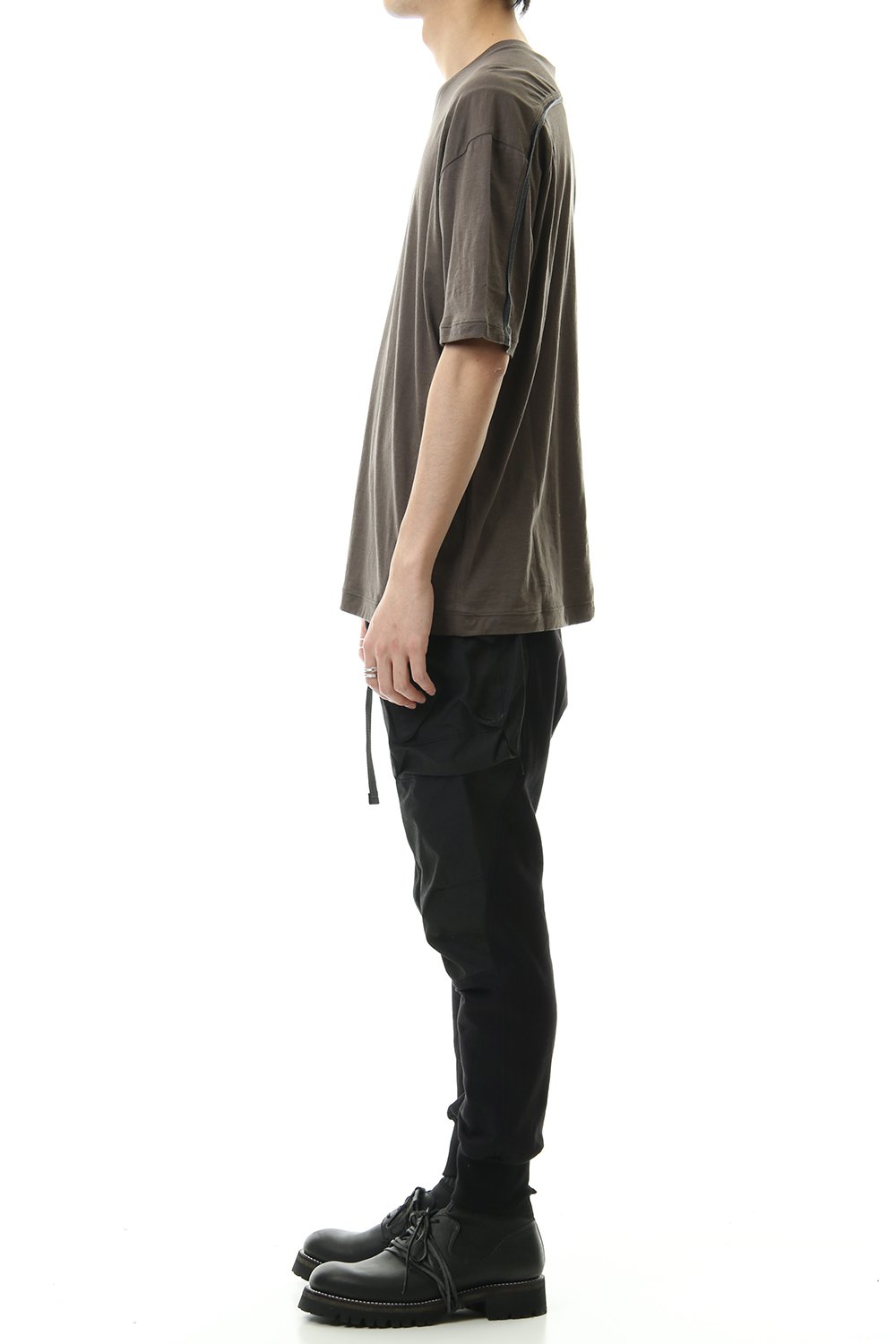 Cotton cashmere Back body Line Tee Olive Drab