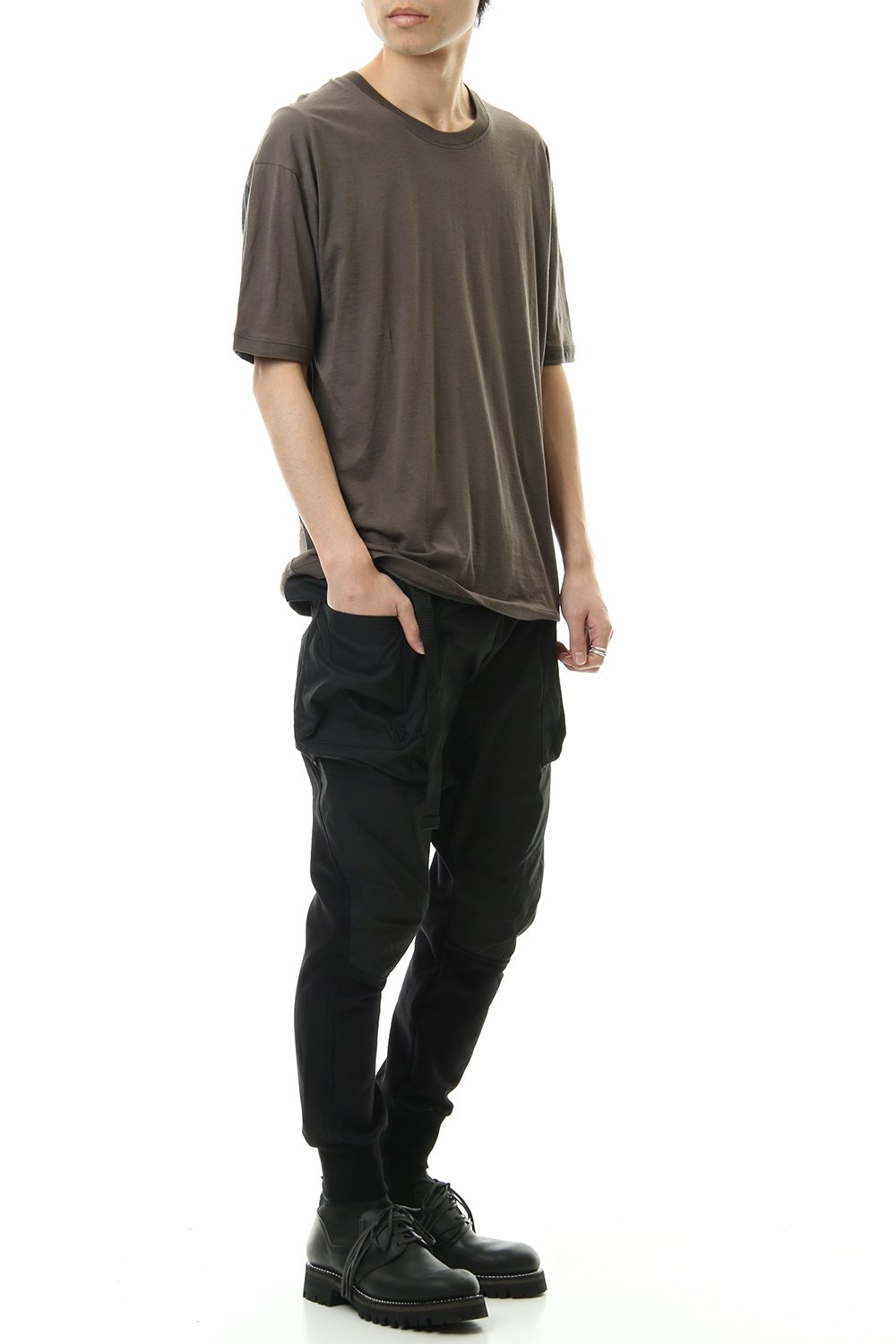 Cotton cashmere Back body Line Tee Olive Drab