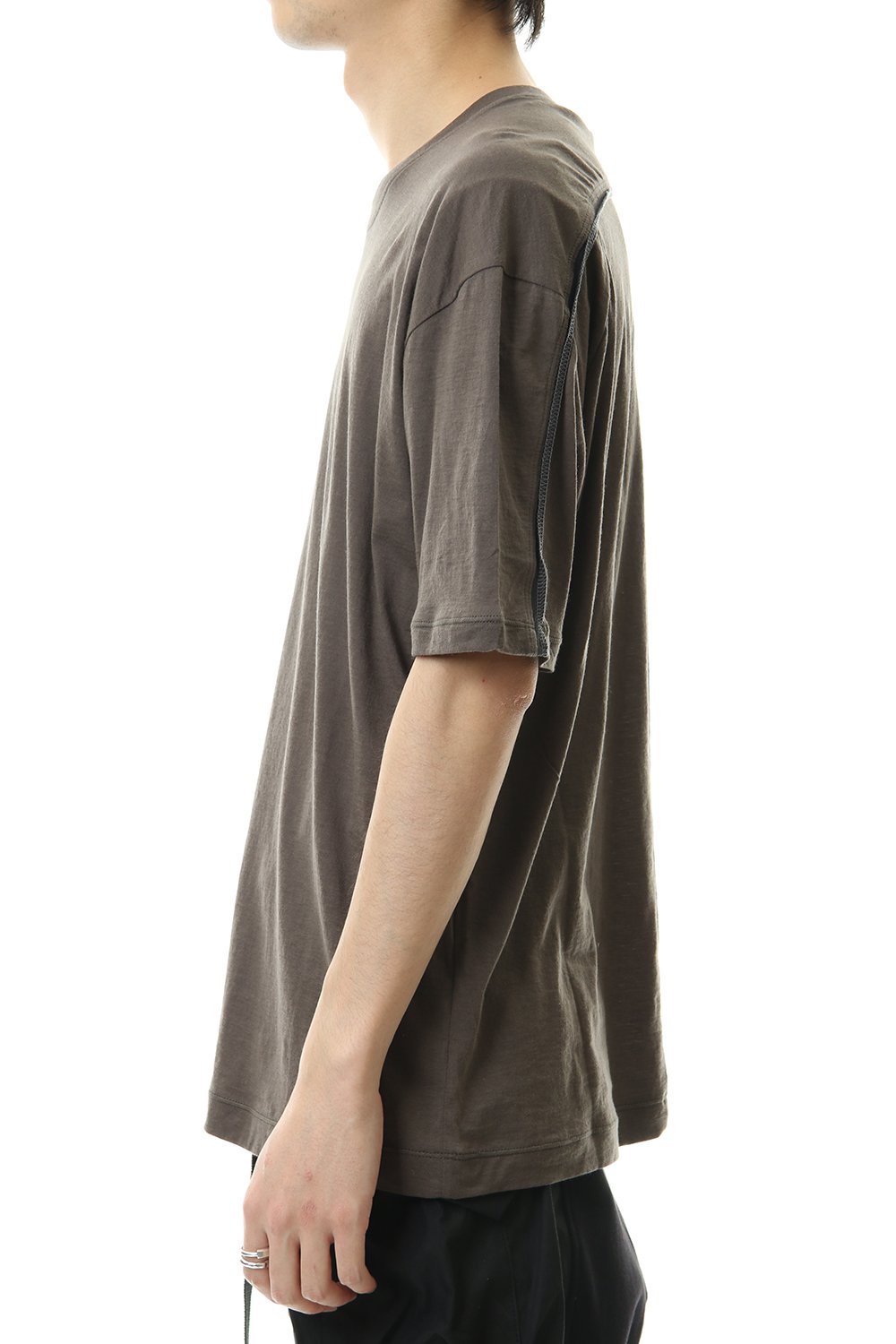 Cotton cashmere Back body Line Tee Olive Drab