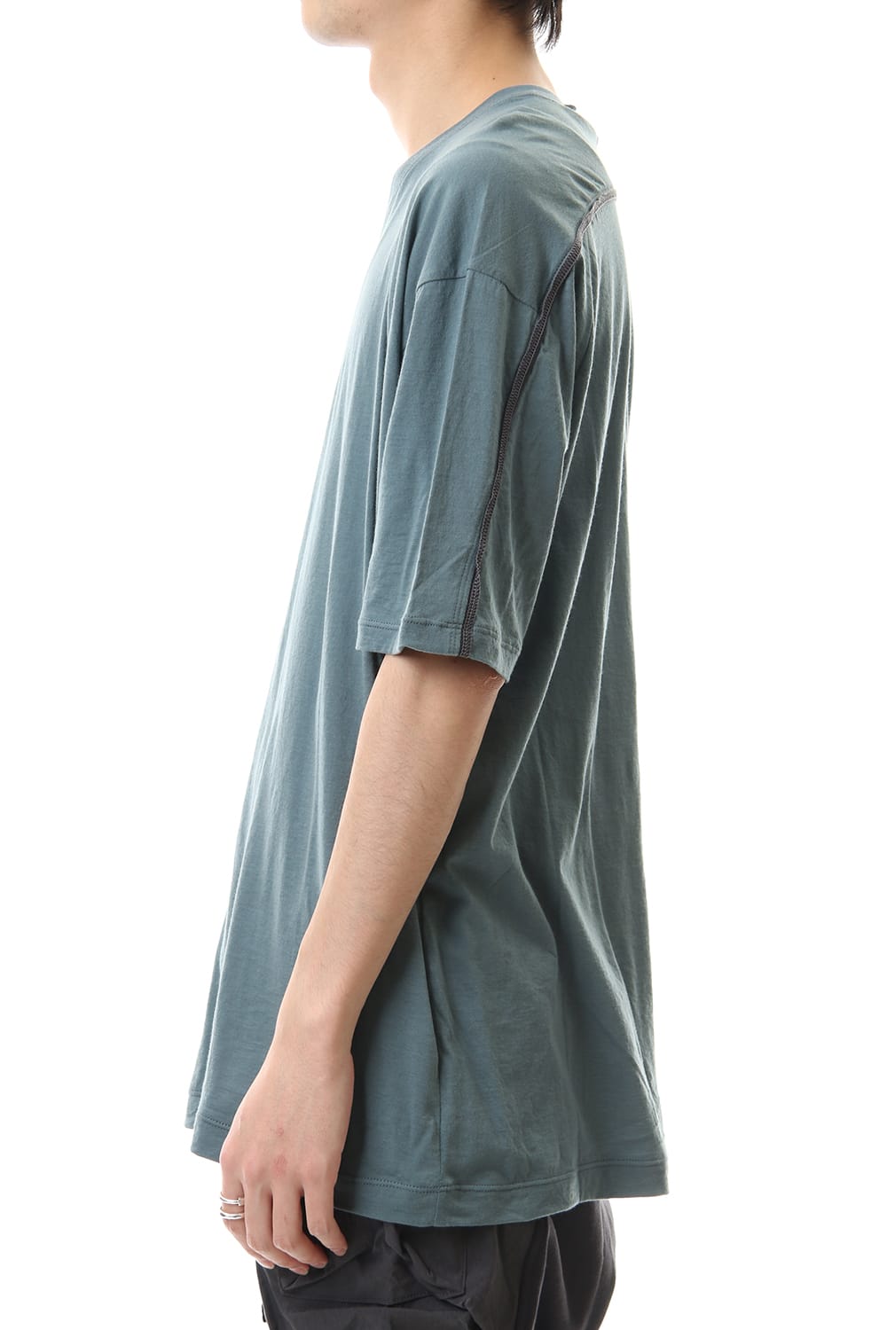 Cotton cashmere Back body Line Tee Turquoise