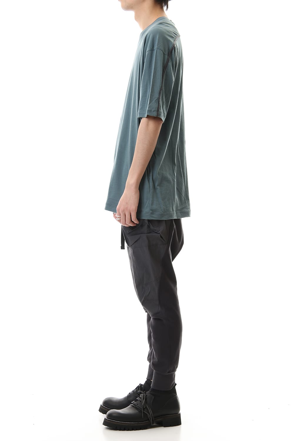 Cotton cashmere Back body Line Tee Turquoise